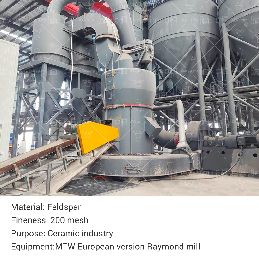 Close-up of the MTW European Trapezium Mill in operation, showing material flow